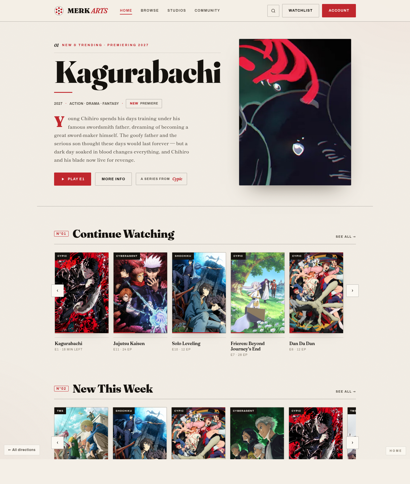 Studio / Editorial direction — home screen